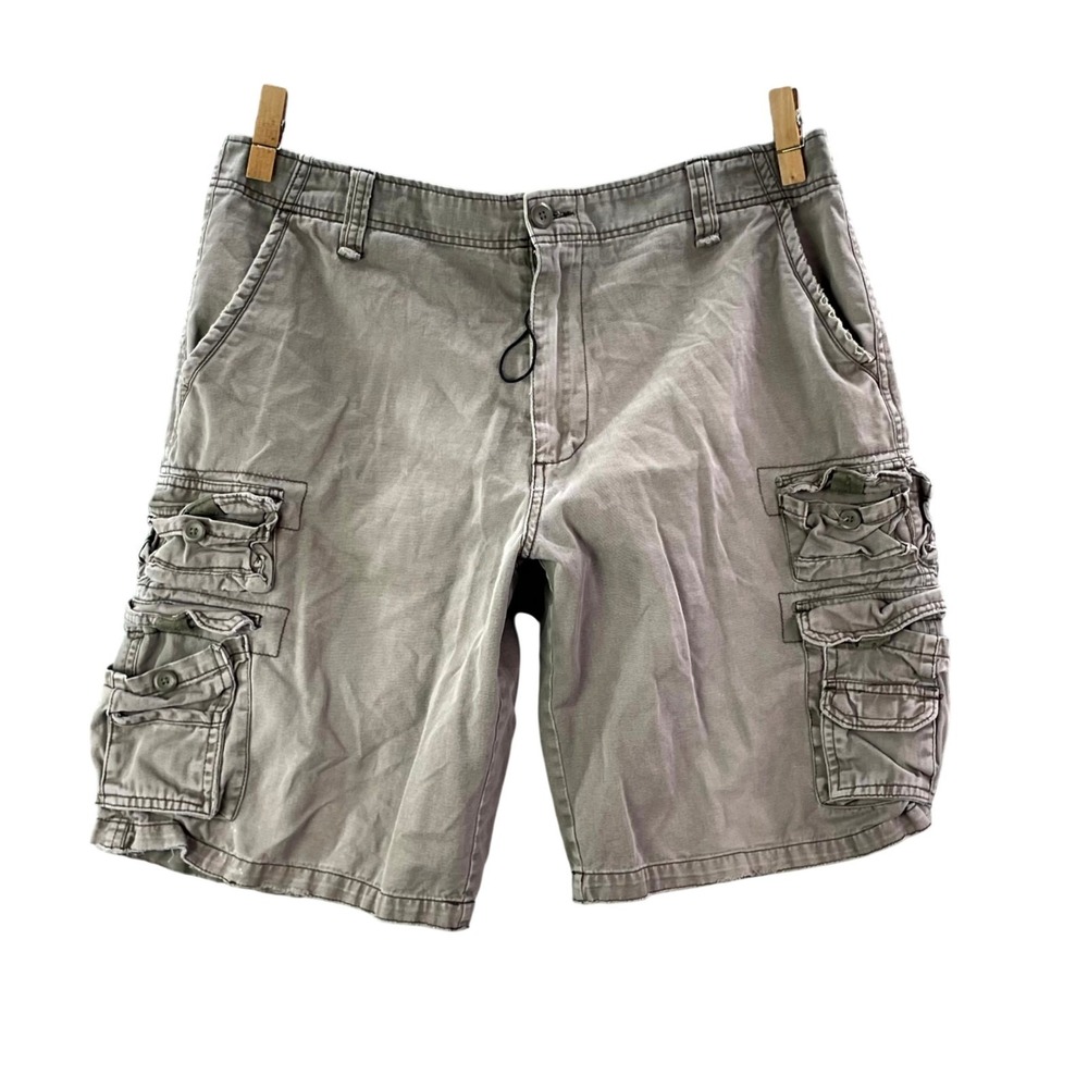 Plugg Cargo Shorts Mens 36 Gray Cotton Utility Workwear Outdoor Hiking Grunge